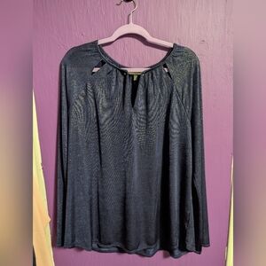 The Limited Navy Sparkle Slit Boat Neckline Long Sleeve Blouse 1X 16 18